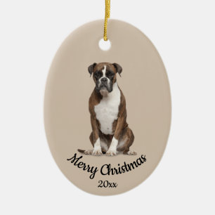 Dated Custom Photo Christmas Boxer Dog   Ceramic Ornament
