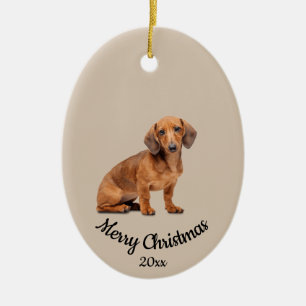 Dated Custom Photo Christmas Daschund Dog Pet Ceramic Ornament