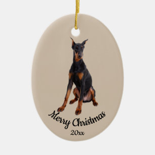 Dated Custom Photo Christmas Doberman Dog Pet Ceramic Ornament