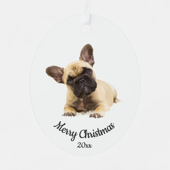 Dated Custom Photo Christmas French Bulldog Dog   Metal Tree Decoration (Front)