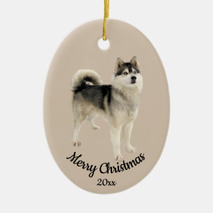 Dated Custom Photo Christmas Husky Malemute Dog Ceramic Ornament