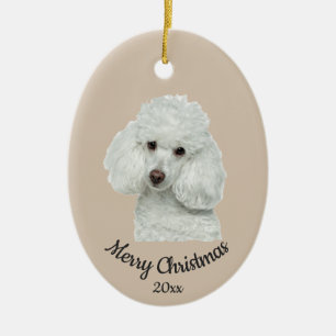 Dated Custom Photo Christmas Poodle Dog  pet Ceramic Ornament