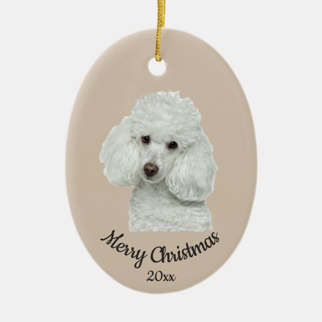 Dated Custom Photo Christmas Poodle Dog  pet Ceramic Ornament (Front)