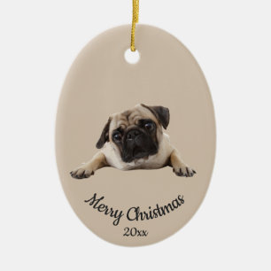 Dated Custom Photo Christmas Pug Dog Pet Ceramic Ornament