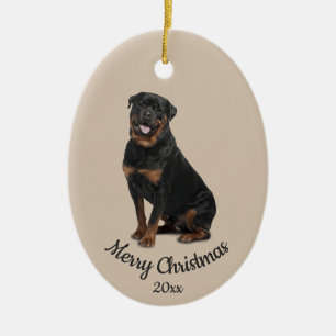 Dated Custom Photo Christmas Rotweiller Dog Pet Ceramic Ornament
