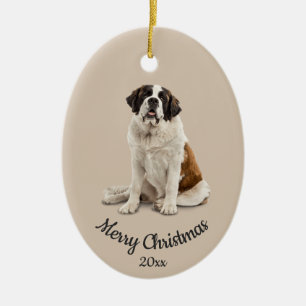 Dated Custom Photo Christmas St. Bernard Dog Pet Ceramic Ornament