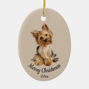 Dated Custom Photo Christmas Yorkie Dog pet  Ceramic Ornament