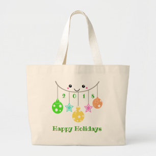 Dated Happy Face Ornaments Large Tote Bag