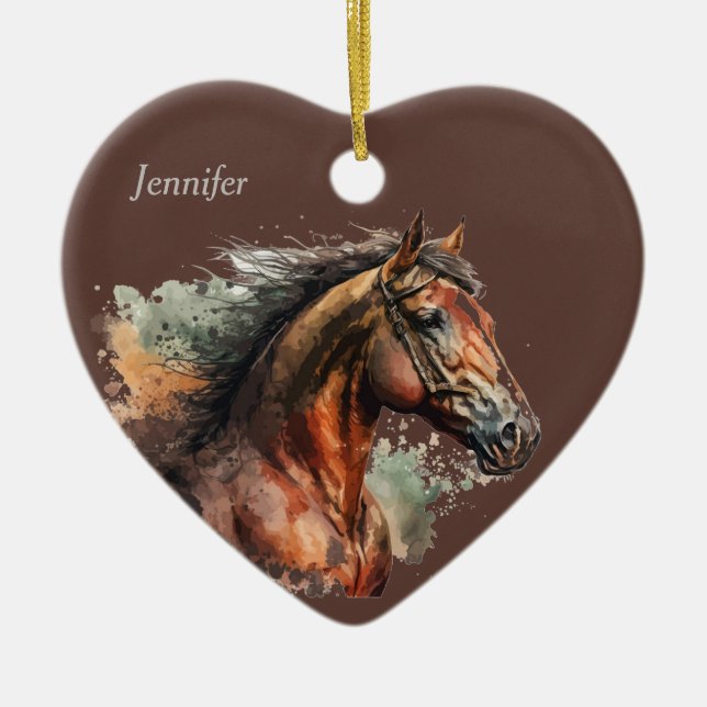 Dated & Name Christmas Horse  Ceramic Ornament (Front)