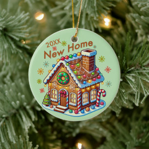 Dated New Home Gingerbread House Ceramic Ornament