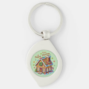 Dated New Home Gingerbread House Key Ring