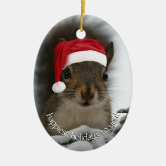 Dated Santa Squirrel™ Happiest Holidays Ceramic Ornament