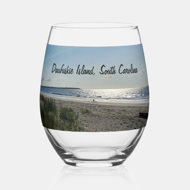 Daufuskie Island Hilton Head South Carolina Beach Stemless Wine Glass (Front)