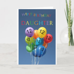 Daughter, 12th birthday coloured balloons card