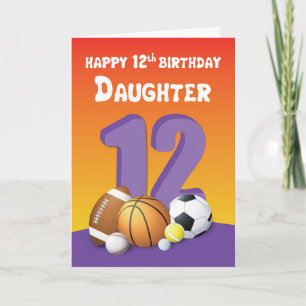 Daughter 12th Birthday Sports Balls Card