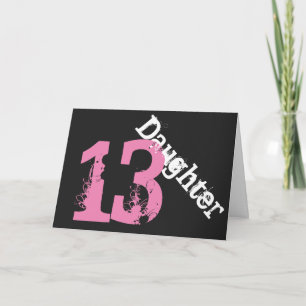 Daughter, 13th birthday, white, pink on black. card