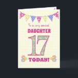 Daughter 17th Birthday Primrose and Bunting Card<br><div class="desc">A pretty 17th Birthday card for your daughter, with polka dot bunting, primrose flowers and numbers filled with a primrose pattern, all on a pale yellow check gingham background. The front cover message is, 'To a very special DAUGHTER 17 TODAY!' The inside message is just a suggestion and you can...</div>