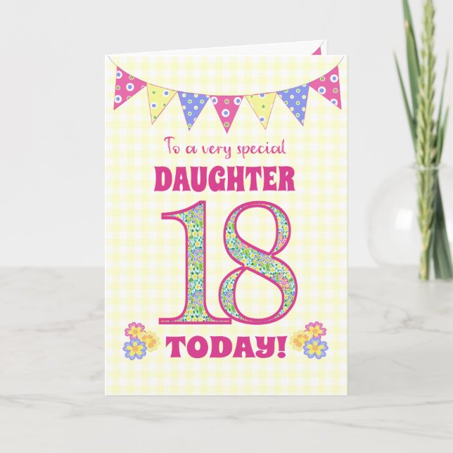 Daughter 18th Birthday Primroses and Bunting Card (Front)