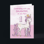 Daughter 1st Birthday Pink Horse With Crown Card<br><div class="desc">A sweet pink pony just like your daughter is prancing with the number one! Gold looking details are woven in her mane and tail. Perfect card to wish your daughter her 1st birthday!
(Digitally rendered golden looking colour)</div>