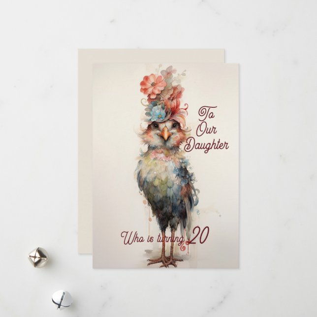 Daughter 20th Birthday Abstract Chicken Holiday Card (Front/Back In Situ)