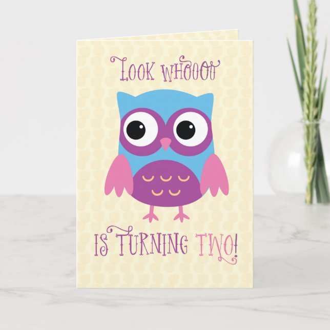 Daughter 2nd Birthday Owl Pink and Purple Card (Front)