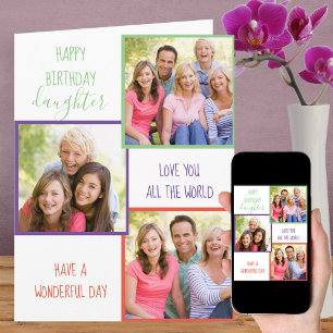 Daughter 3 Photo Collage Personalised Birthday Card