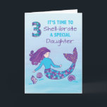 Daughter 3rd Birthday Sparkly Look Mermaid Card<br><div class="desc">On your daughter’s 3rd birthday, this fun mermaid card will delight her! With purple, teal, pink and blue, a mermaid has digitally created sparkles on her tail, hair and on the shells. A large number 3 tells the story of her birthday year - as you “shell-ibrate” your very special little...</div>