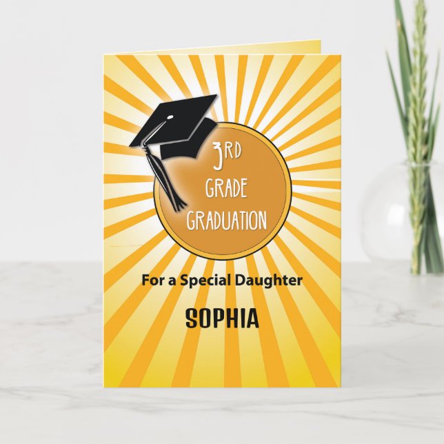 Daughter 3rd Grade Graduation Hat on Sun Card (Front)