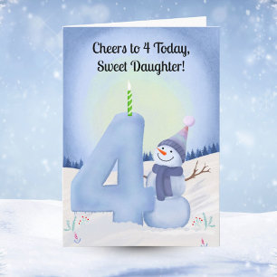 Daughter 4th Birthday Snowman with Snowy Four Card