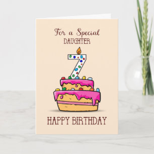 Daughter 7th Birthday, 7 on Sweet Pink Cake Card