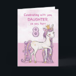 Daughter 8th Birthday Pink Horse With Crown Card<br><div class="desc">A sweet pink pony just like your daughter is prancing with the number eight! Gold looking details are woven in her mane and tail. Perfect card to wish your daughter her 8th birthday!
(Digitally rendered golden looking colour)</div>