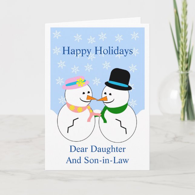 Daughter And Husband Christmas Card Snowmen Design (Front)