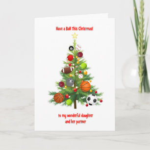 Daughter and Partner Christmas Tree Sports Balls Holiday Card