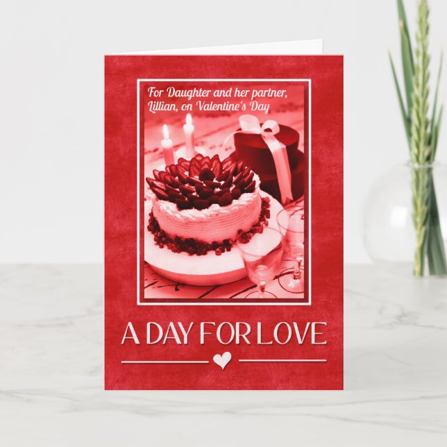 Daughter and Partner Valentine's Day with Name Holiday Card (Front)