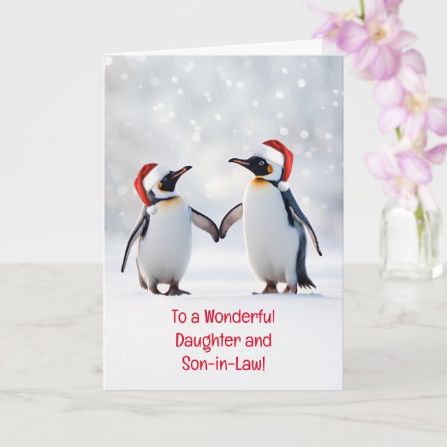 Daughter and Son in Law Cute Penguins in the Snow Card (Orchid)