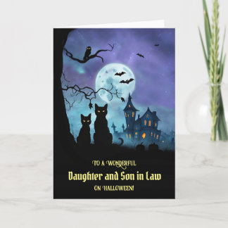 Daughter and Son in Law Happy Halloween Black Cats Card