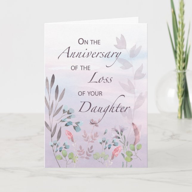 Daughter Anniversary of Loss Watercolor Florals Card (Front)