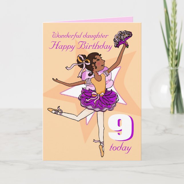 Daughter ballerina birthday peach purple age card (Front)
