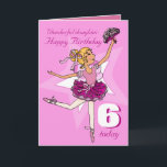 Daughter ballerina birthday pink purple age card<br><div class="desc">Cute modern graphic girls ballerina age 6 birthday card. Personalise this item to suit your requirements. Uniquely designed and illustrated by Sarah Trett.</div>