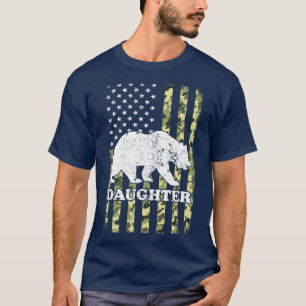 Daughter Bear Camping Hiking Camouflage USA Americ T-Shirt