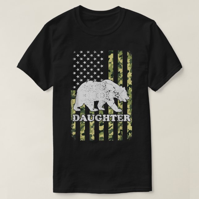 Daughter Bear Camping Hiking Camouflage USA Americ T-Shirt (Design Front)