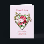 Daughter Birthday Antique Painted Roses Card<br><div class="desc">A romantic birthday card. A painting of roses is framed by an embellished golden heart. Give your daughter a birthday greeting with a beautiful painting of a bouquet of roses.</div>