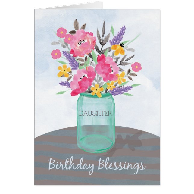 Daughter Birthday Blessings Jar Vase with Flowers (Front)