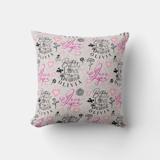 Daughter  Birthday Calligraphy Custom Name  Modern Cushion (Front)