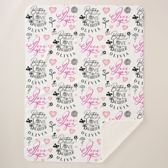 Daughter  Birthday Calligraphy Custom Name  Modern Sherpa Blanket (Front)