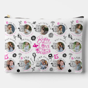 Daughter Birthday Photo Collage Typography Accessory Pouch