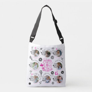 Daughter Birthday Photo Collage Typography  Crossbody Bag