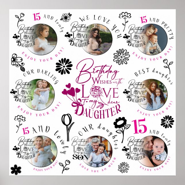 Daughter Birthday Photo Collage Typography  Poster (Front)