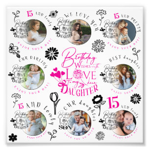 Daughter Birthday Photo Collage Typography Print