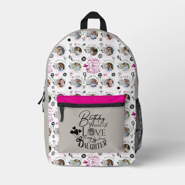 Daughter Birthday Photo Collage Typography  Printed Backpack (Front)